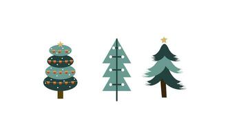 verzameling van Kerstmis bomen met decoraties. kleurrijk vector illustratie in vlak tekenfilm stijl