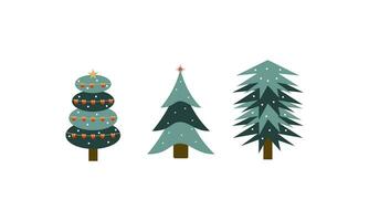 verzameling van Kerstmis bomen met decoraties. kleurrijk vector illustratie in vlak tekenfilm stijl