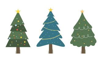 verzameling van Kerstmis bomen met decoraties. kleurrijk vector illustratie in vlak tekenfilm stijl