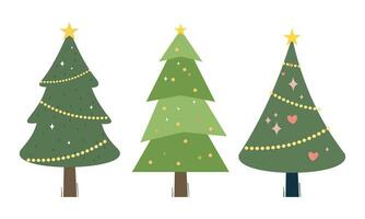 verzameling van Kerstmis bomen met decoraties. kleurrijk vector illustratie in vlak tekenfilm stijl