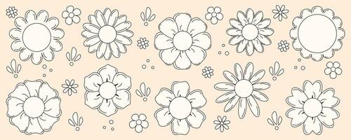 reeks van retro bloemen pictogrammen. bloemen in tekenfilm groovy stijl. vector illustrator.