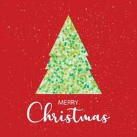 Kerstmis boom besprenkeld met confetti Aan een rood achtergrond. vrolijk kerstmis. vector
