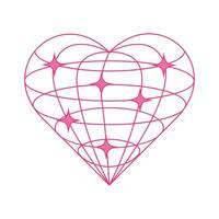 roze wireframe hart met sterren in y2k stijl. vector illustratie
