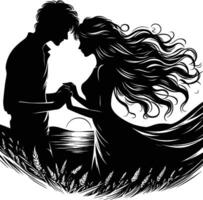 silhouet van een romantisch paar in zwart en wit vector