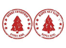 de kerstman post mail rubber postzegel met Kerstmis boom. vector geschenk levering afdrukken illustratie
