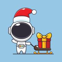 schattig astronaut draag- Kerstmis geschenk doos. schattig Kerstmis tekenfilm karakter illustratie. vector