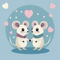 valentijnsdag dag muis paar met harten vector