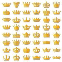 goud kroon pictogrammen. koningin koning gouden kronen luxe Koninklijk Aan schoolbord. vector