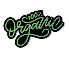 organische borstel belettering. hand getekende woord biologisch met groene bladeren. label, logo sjabloon voor biologische producten, markten voor gezonde voeding. vector