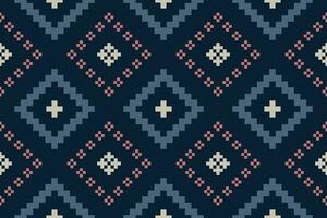 indigo marine blauw meetkundig traditioneel etnisch patroon ikat naadloos patroon grens abstract ontwerp voor kleding stof afdrukken kleding jurk tapijt gordijnen en sarong aztec Afrikaanse Indisch Indonesisch vector