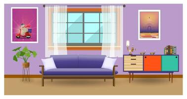 retro kleurrijk leven kamer interieur ontwerp. vlak stijl vector illustratie eps10