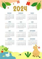 nieuw jaar kalender 2024 met interessant afbeeldingen vector