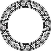 vector ronde monochroom zwart Indisch nationaal ornament. etnisch fabriek cirkel, grens. kader, bloem ring. klaprozen en bladeren