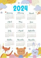 nieuw jaar kalender 2024 met interessant afbeeldingen vector