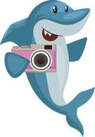 haai met camera, illustratie, vector Aan wit achtergrond.