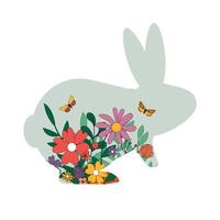 vrolijk pasen, versierde paaskaart met konijntje, banner. vector illustratie