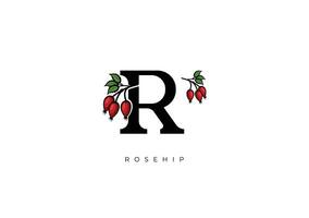 rood rozenbottel fruit vector, Super goed combinatie van rozenbottel fruit symbool met brief r vector