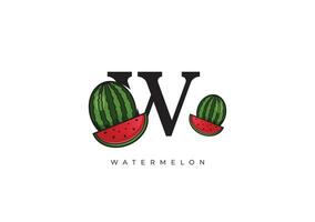 rood groen watermeloen fruit vector, Super goed combinatie van watermeloen fruit symbool met brief w vector