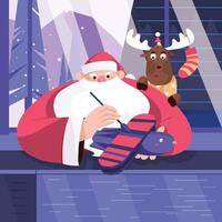 de kerstman en zijn herten schilderen vliegtuigspeelgoed vector