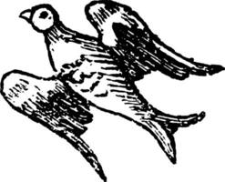 vogel volant is gebruikt in heraldiek naar uitdrukken de dezelfde actie, wijnoogst gravure. vector