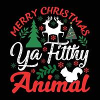 vrolijk Kerstmis ja vies dier Kerstmis t-shirt ontwerp. vector