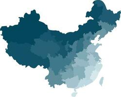 vector geïsoleerd illustratie van vereenvoudigd administratief kaart van China. borders van de provincies, Regio's. blauw silhouetten.