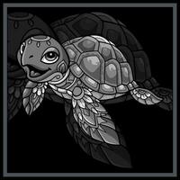 monochroom schattig zee schildpad mandala kunsten. vector