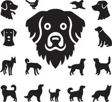 silhouet solide vector icoon reeks van hond, rassen, hond, hond, hond, pup, straathond, huisdier, hondje