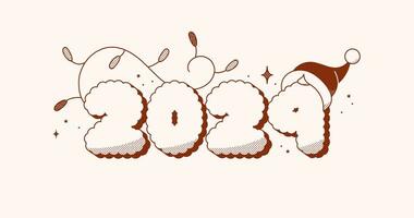 groovy twee toon 2024 Kerstmis kaart. donker rood halftone brieven. vector