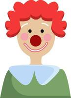 gemakkelijk vector illustratie van een clown met groen overhemd en rood gekruld haar- wit achtergrond.