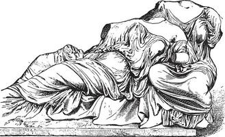 Ceres en proserpine Parthenon, wijnoogst gravure. vector