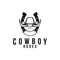 wijnoogst retro stijl cowboy hoed rodeo logo ontwerp met hoefijzer vector