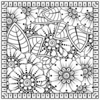 schets vierkant bloemenpatroon in mehndi-stijl voor het kleuren van de boekpagina vector