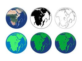 zes wereldbol pictogrammen in verschillend kleuren vector
