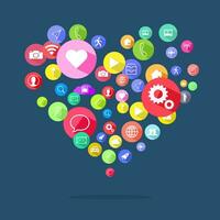 cirkel divers pictogrammen in de vorm van een hart. online sociaal communicatie.concepten voorwerpen dat aansluiten met de geest eps vector