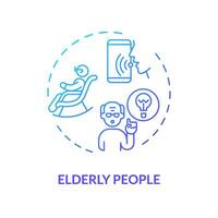 2d ouderen mensen dun lijn helling icoon concept, geïsoleerd vector, blauw illustratie vertegenwoordigen stem assistent. vector