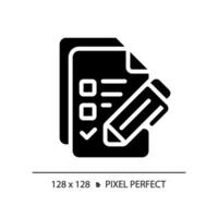 2d pixel perfect glyph stijl checklist icoon, geïsoleerd vector, silhouet document illustratie vector