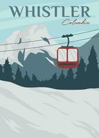 reizen ski met kabel auto in fluiter poster wijnoogst vector illustratie ontwerp. nationaal park in Columbia wijnoogst poster