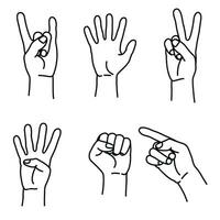 divers gebaren van menselijk handen reeks pictogrammen in lijn stijl geïsoleerd Aan een wit achtergrond. vector illustratie