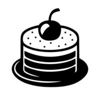 taart toetje met kers zwart icoon, zoet voedsel. gemakkelijk heerlijk symbool. zoet verjaardag taart, bakkerij koekje geïsoleerd Aan wit. vector illustratie