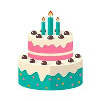 schattig verjaardag taart icoon met kaarsen. traditioneel feestelijk toetje voor een partij of viering. zoet toetje voedsel. vector illustratie