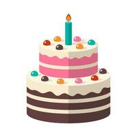 schattig verjaardag taart icoon met kaars. traditioneel feestelijk toetje voor een partij of viering. zoet toetje voedsel. vector illustratie