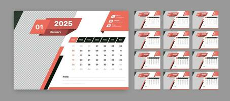 modern kantoor bureau kalender sjabloon reeks voor 2025 met accuraat datum en beeld tijdelijke aanduiding vector