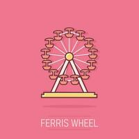 vector tekenfilm ferris wiel icoon in grappig stijl. carrousel in park teken illustratie pictogram. amusement rijden bedrijf plons effect concept.