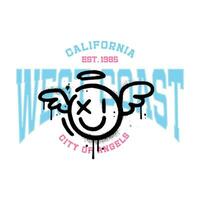 Californië west kust wijnoogst college typografie voor stad van engelen. collage met stedelijk graffiti engel emoji. vector illustratie ontwerp voor mode grafiek, t overhemden, afdrukken, affiches, geschenken.