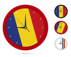 muur klok ontwerp met nationaal vlag van Roemenië. vier verschillend ontwerp. vector