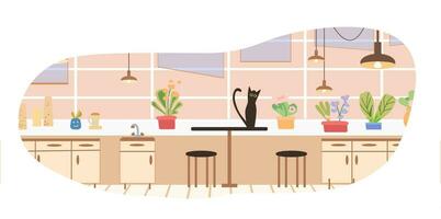 huisdier kat in interieur, vector illustratie
