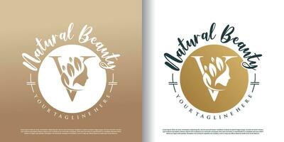 natuur schoonheid logo sjabloon met brief v concept premie vector