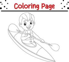 weinig jongen roeien boot kleur bladzijde voor kinderen vector