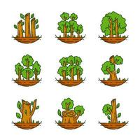 bomen illustratie, plant, bos, natuur, botanische illustratie, bomen collectie vector